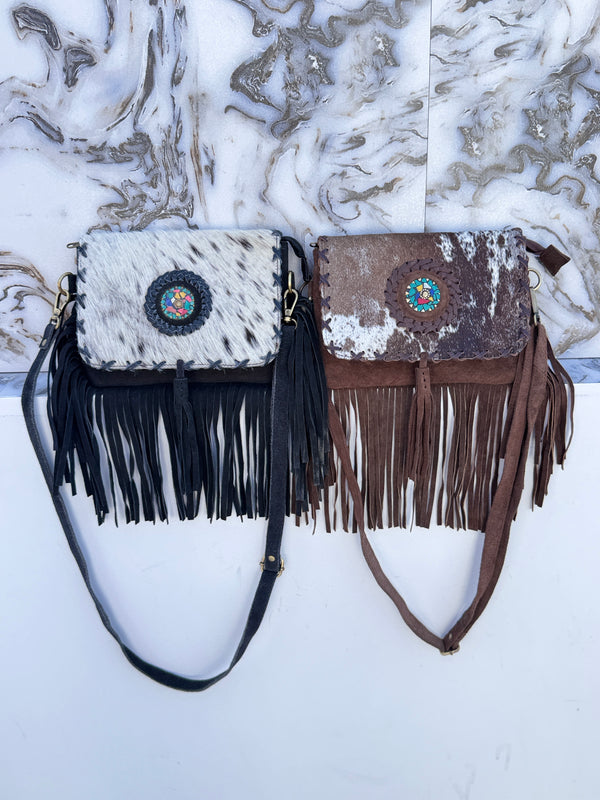 Women's Handbag Suede Leather Fringe Hair on Hide Cross Body Bag (Copy)