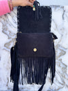 Women's Handbag Suede Leather Fringe Hair on Hide Cross Body Bag