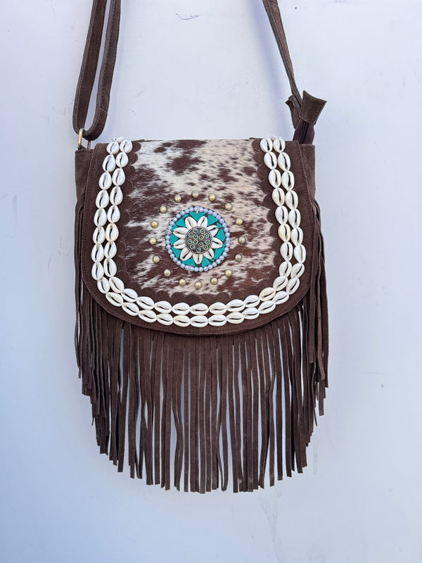 Real Cowhide Fur Leather Fringe Handbags Stylish Leather Sling Bag Bohemian Bags Gypsy Vintage Bag