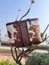 Hand Tooled Carving Handbag Tote Bag Real Cowhide Fur Leather Bag