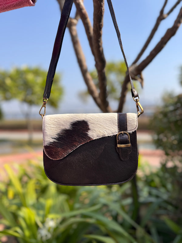 Cowhide Fur Leather Sling Purse Women Handbags Mini Size Sling Purse