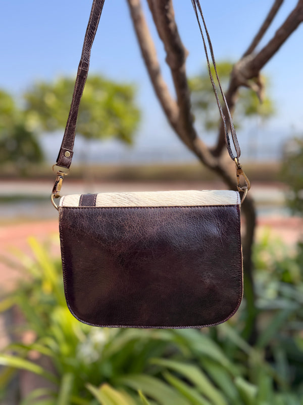Cowhide Fur Leather Sling Purse Women Handbags Mini Size Sling Purse