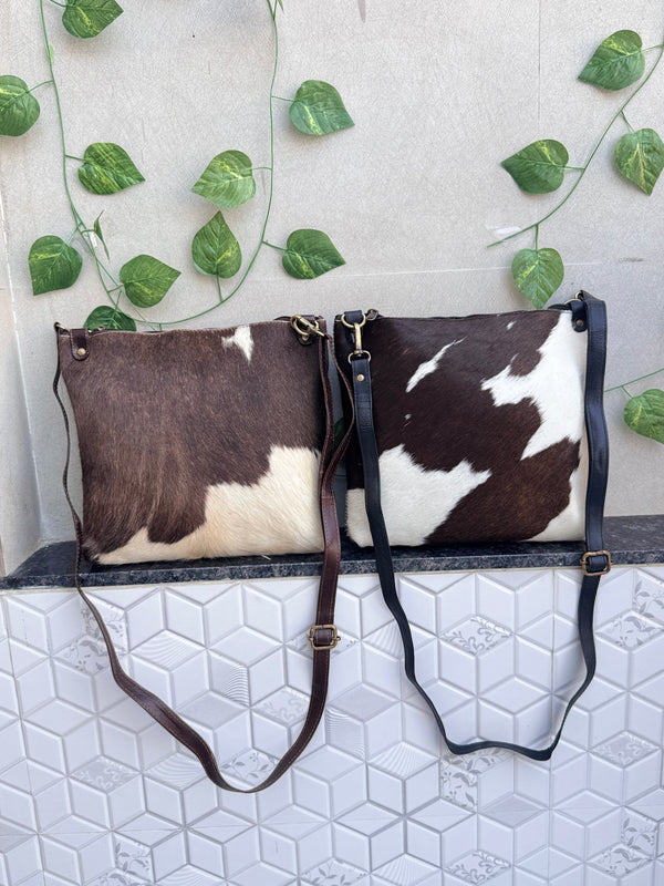 Western Cowhide Leather Handbag Stylish Hair on Hide Handmade Sling Bag