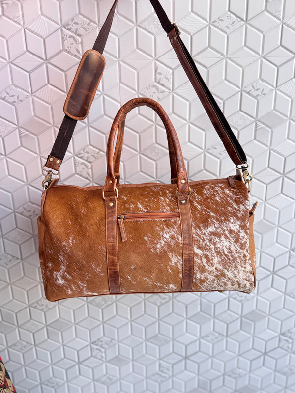 Unique Designer Hair On Hide Leather Luggage Travel Bag Handmade Cowhide Leather Unisex Bag