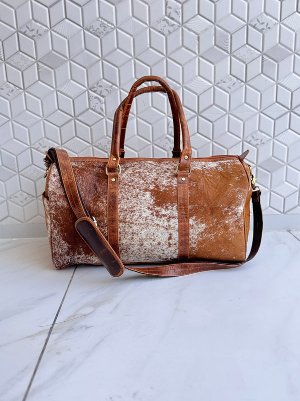 Unique Designer Hair On Hide Leather Luggage Travel Bag Handmade Cowhide Leather Unisex Bag