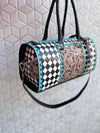 Hand Tooled Leather Luggage Bags Checkers Pattern Handmade Bag Unisex Travel Bag Big Size Handbag