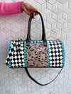 Hand Tooled Leather Luggage Bags Checkers Pattern Handmade Bag Unisex Travel Bag Big Size Handbag