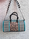 Hand Tooled Leather Luggage Bags Checkers Pattern Handmade Bag Unisex Travel Bag Big Size Handbag