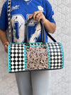 Hand Tooled Leather Luggage Bags Checkers Pattern Handmade Bag Unisex Travel Bag Big Size Handbag