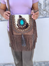 Cowhide Fur Leather Handbag Sling Bag Bohemian Fringe Bags Stylish Purse