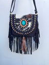 Cowhide Fur Leather Handbag Sling Bag Bohemian Fringe Bags Stylish Purse
