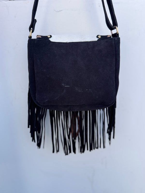 Cowhide Fur Leather Handbag Sling Bag Bohemian Fringe Bags Stylish Purse