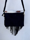 Cowhide Fur Leather Fringe Sling Bag Bohemian Turquoise Stone Handbag