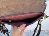 Cowhide Fur Leather Fringe Sling Bag Bohemian Turquoise Stone Handbag