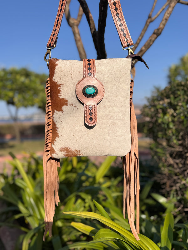 Hand Tooled Carving Handbag Real Cowhide Leather Fringe Bohemian Bags