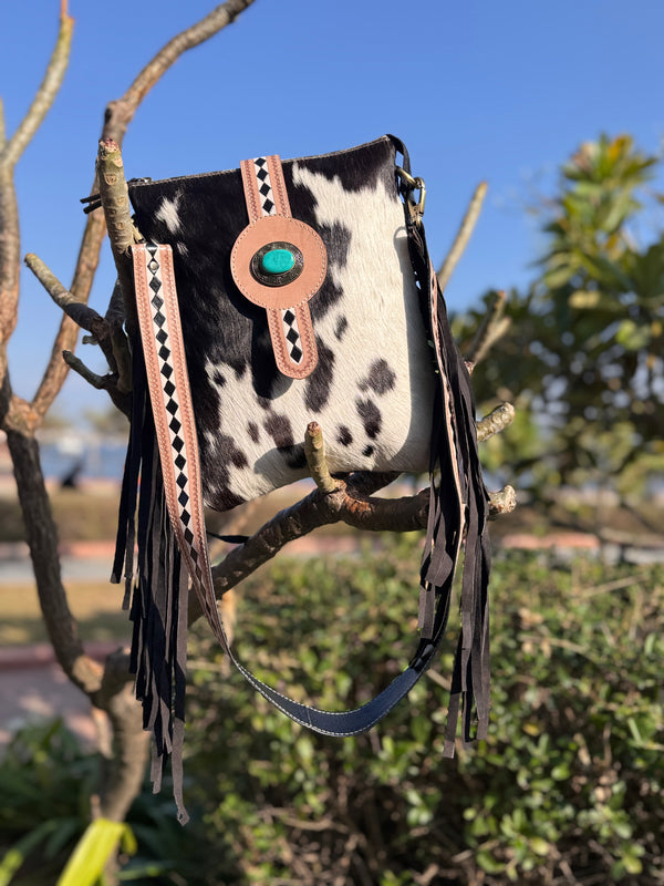 Hand Tooled Carving Handbag Real Cowhide Leather Fringe Bohemian Bags