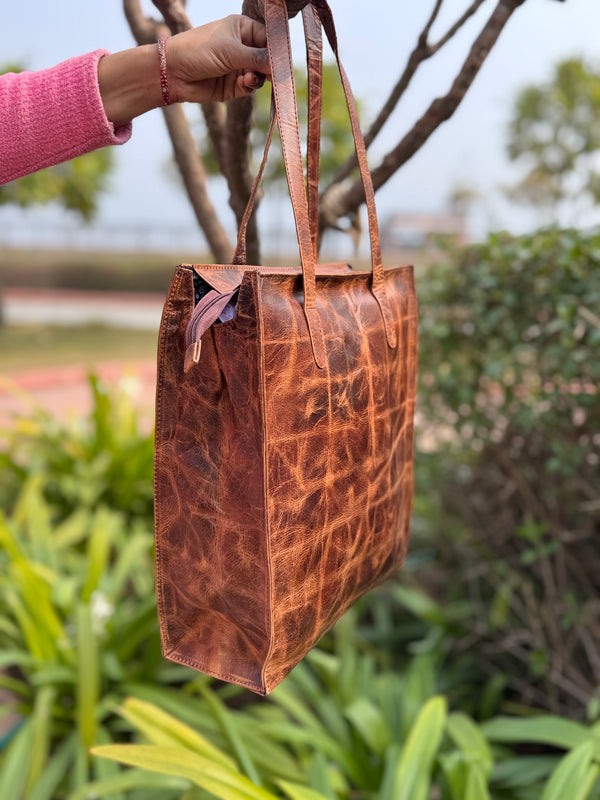 Crunch Leather Handbag Women Leather Shopping Bag Stylish Shoulder Bag Multi Purpose Handbag