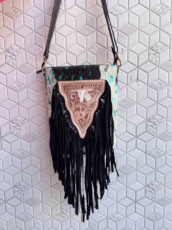 Women's Real Cowhide Fur Leather Fur Fringe Handbag Bohemian Shoulder Bags