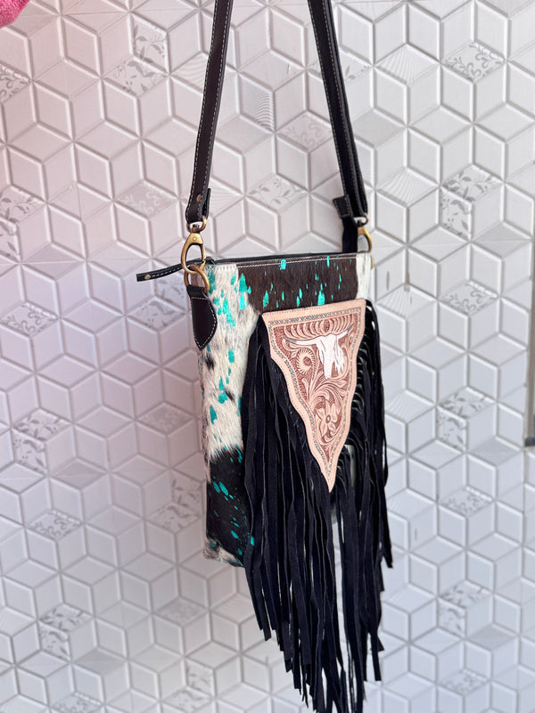 Women's Real Cowhide Fur Leather Fur Fringe Handbag Bohemian Shoulder Bags