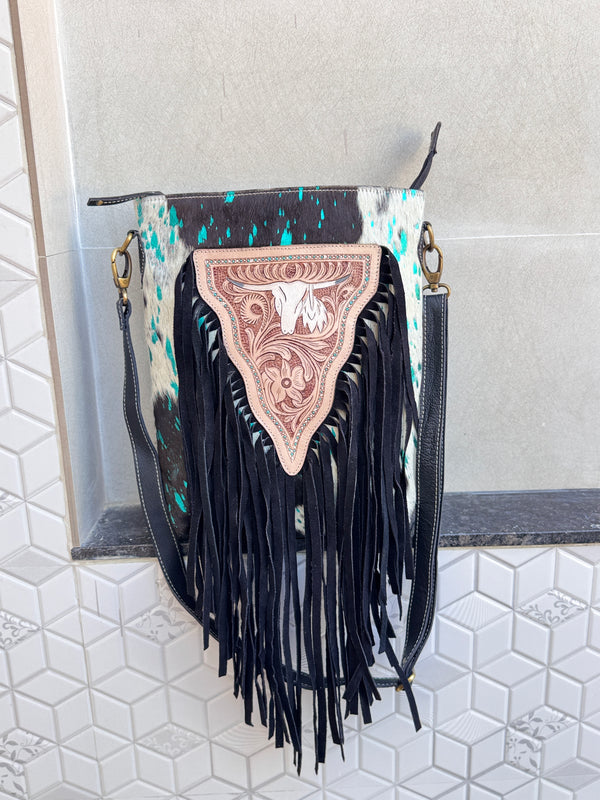 Women's Real Cowhide Fur Leather Fur Fringe Handbag Bohemian Shoulder Bags