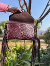 Hand Tooled Leather Fringe Handbag Real Leather Handmade Carving Tooling Sling Bag Stylish Bags for Women