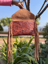 New Arrival Hand Tooled Fringe Handbag Real Leather Handmade Carving Tooling Sling Bag