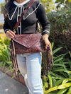 Hand Tooled Leather Fringe Handbag Real Leather Handmade Carving Tooling Sling Bag Stylish Bags for Women