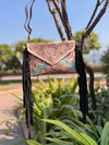 Hand Tooled Fringe Handbag Real Leather Handmade Carving Tooling Turquoise Colour Sling Bag Stylish Bag