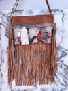 Fringe Transparent Clear Bag Stylish Hand Tooled Carving Leather Purse