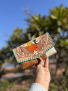 Hand Tooled Carving Clutch Stylish Genuine Leather Cowhide Fur Clutches For Women