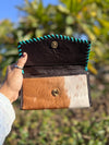 Hand Tooled Carving Clutch Stylish Genuine Leather Cowhide Fur Clutches For Women