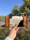 Hand Tooled Carving Leather Wallet Clutch Phone Case Card Stylish Cowhide Fur Wallet