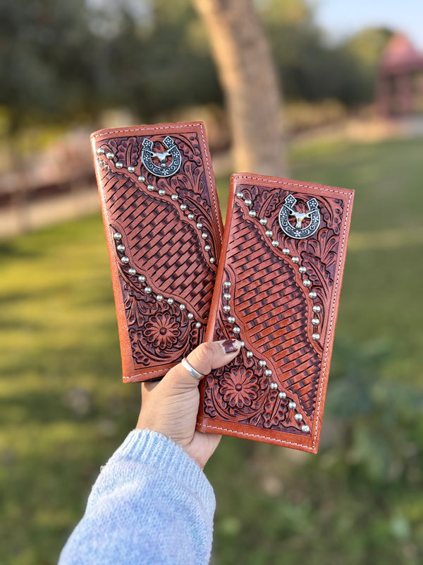 Men's Long Wallet Hand Tooled Carving LeatherFashion Stylish Cash Holder Gift for Him
