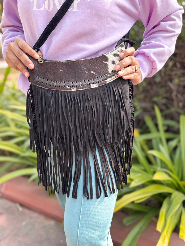 Women's Cross Body Handbag Suede Leather Fringe Purse Soft Stylish Handmade Bags