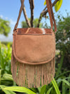 Suede Leather Fringe Handbag Hair On Hide Turquoise Stone Stylish Women's Sling Bag