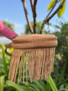 Suede Leather Fringe Handbag Hair On Hide Turquoise Stone Stylish Women's Sling Bag
