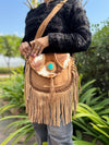 Suede Leather Fringe Handbag Hair On Hide Turquoise Stone Stylish Women's Sling Bag