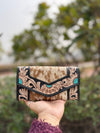 Cowhide Fur Clutch Hand Tooled Carving Wallet Hair on Hide Stylish Clutches for Women's