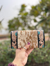 Cowhide Fur Clutch Hand Tooled Carving Wallet Hair on Hide Stylish Clutches for Women's