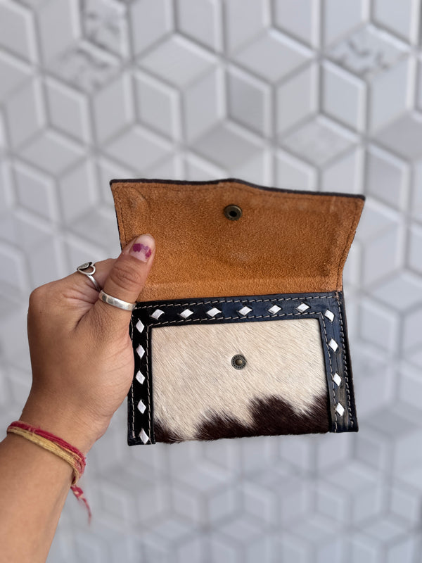 Western Hair on Cowhide Leather New Hand Tooled Carving Small Coin PurseMini Wallet for Women Gifts