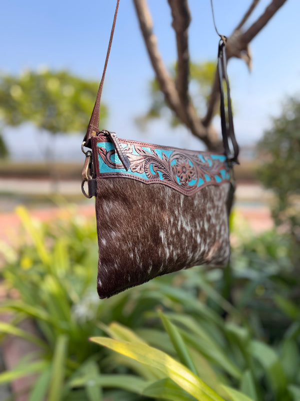 Cowhide Leather Hand Tooled Handbag Fringe Sling Bag Carving Bohemian Bag