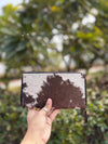 Hand Tooled Carving Leather Clutch Stylish Cowhide Fur Leather Checker Pattern Wallets for Women