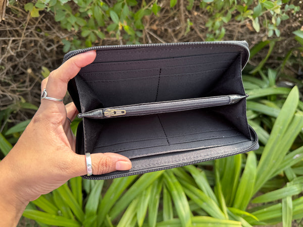 Hand Tooled Carving Leather Clutch Stylish Cowhide Fur Leather Checker Pattern Wallets for Women