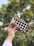 Hand Tooled Carving Leather Clutch Stylish Cowhide Fur Leather Checker Pattern Wallets for Women