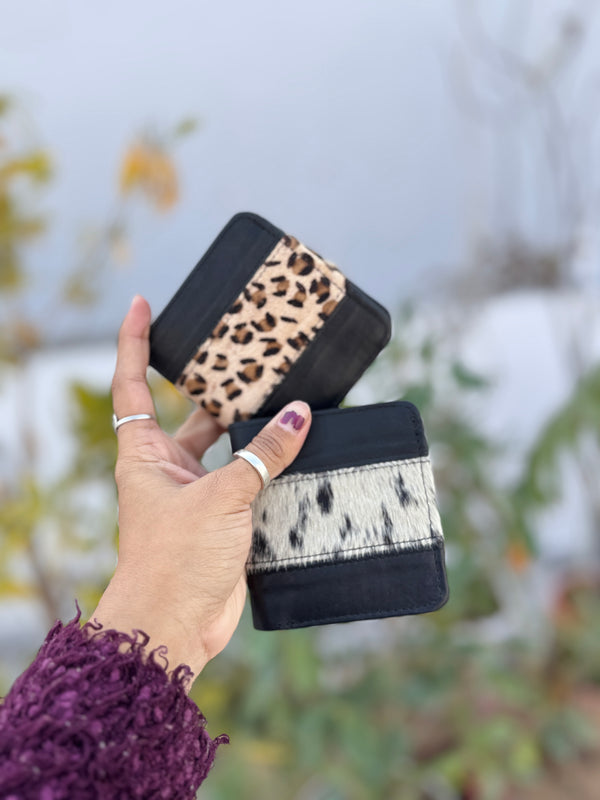 Genuine Leather Wallet Animal Print Men's Wallet Leopard Fur Card Holder