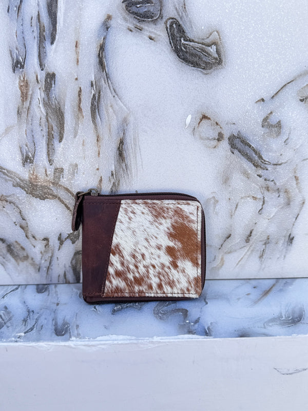Hair on Hide Fur Leather Wallet Genuine LeatherCard Holder Cash Gift for Him