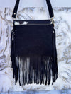 Hair on Hide Fur Leather Fringe Handbag Carving Tooled Leather Cross Body Sling Bag