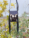 Real Cowhide Fur Fringe Hand Tooled Carving Phone Purse Sling Bag Small Size Bags