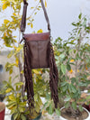 Real Cowhide Fur Fringe Hand Tooled Carving Phone Purse Sling Bag Small Size Bags