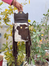Real Cowhide Fur Fringe Hand Tooled Carving Phone Purse Sling Bag Small Size Bags